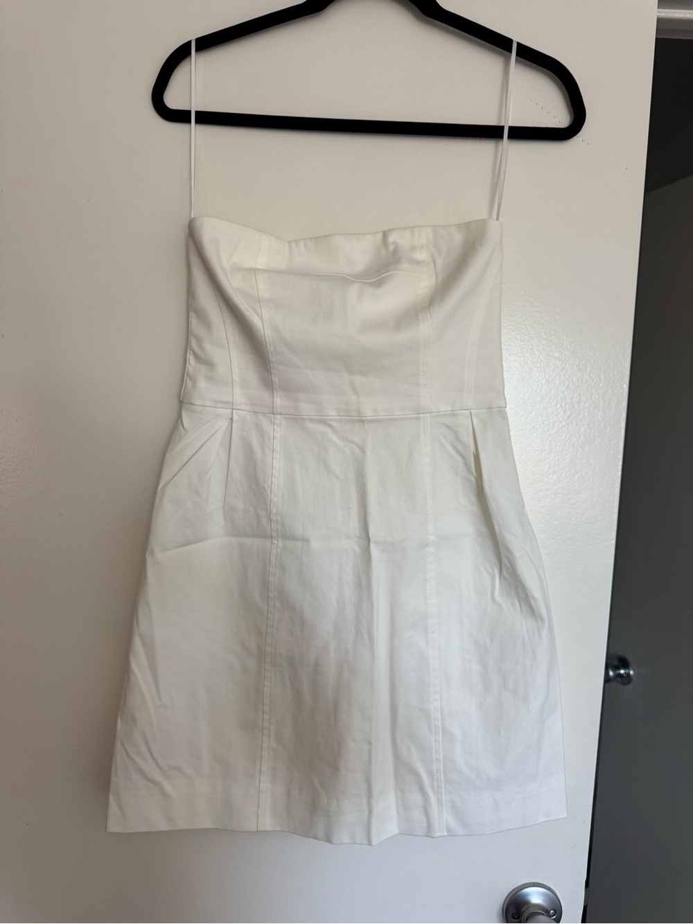 Theory Strapless White Mini Dress - Sleek Structured Silhouette, Size 4